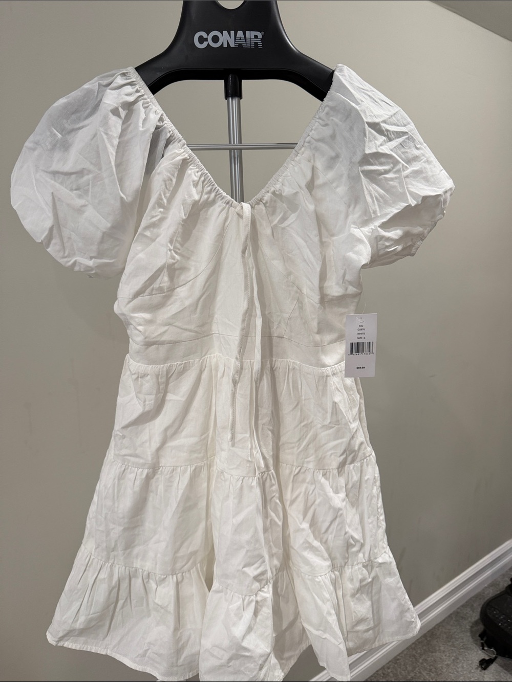 White Puff Sleeve Tiered Dress